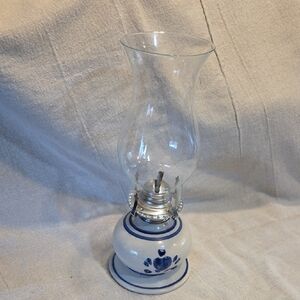 Ceramic Oil Lamp with Blue Floral Design